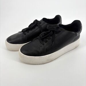 Joy Platform Comfort Leather Sneakers Size 10W Black White Glitter Heel Casual